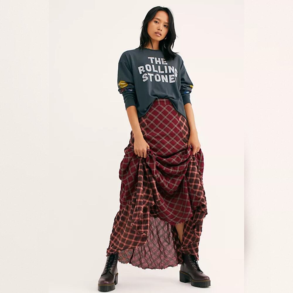 Free People Prairie Dreams Maxi Skirt - Wine Combo - Size 2 - Picture 2 of 11
